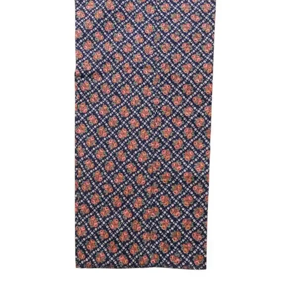 Mens 34 Floral Pants Blue Orange Cotton Geometric Flat Front Straight Trousers